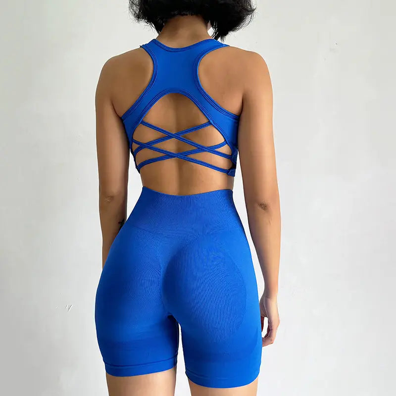 Women's 2-Piece High-Stretch Seamless Yoga Set - Quick-Dry Sports Bra and Shorts for Activewear and Fitness Activities