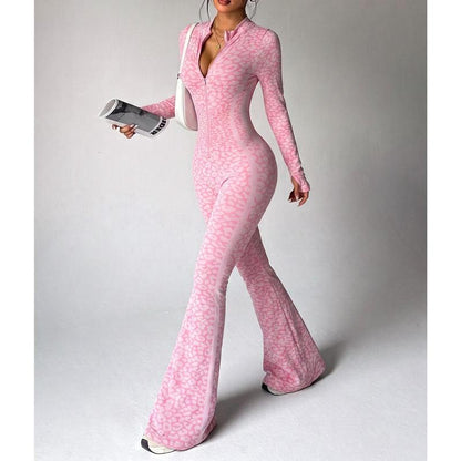 Women's High Waist Leopard Print Yoga Suit - Seamless Slim-Fit Sportswear with Long Sleeve Zipper for Yoga and Running