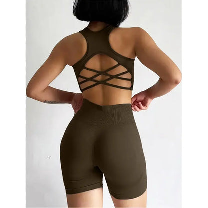 Women's 2-Piece High-Stretch Seamless Yoga Set - Quick-Dry Sports Bra and Shorts for Activewear and Fitness Activities