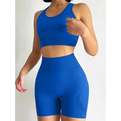 Women's 2-Piece High-Stretch Seamless Yoga Set - Quick-Dry Sports Bra and Shorts for Activewear and Fitness Activities
