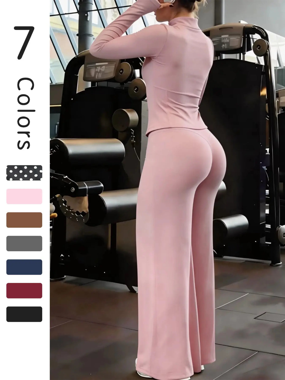Nude Solid Color Shaping Yoga Set with Stand Collar and Zipper, High Elastic Activewear, High Waist Wide Leg Pants, Quick Dry Women's Workout Ensemble