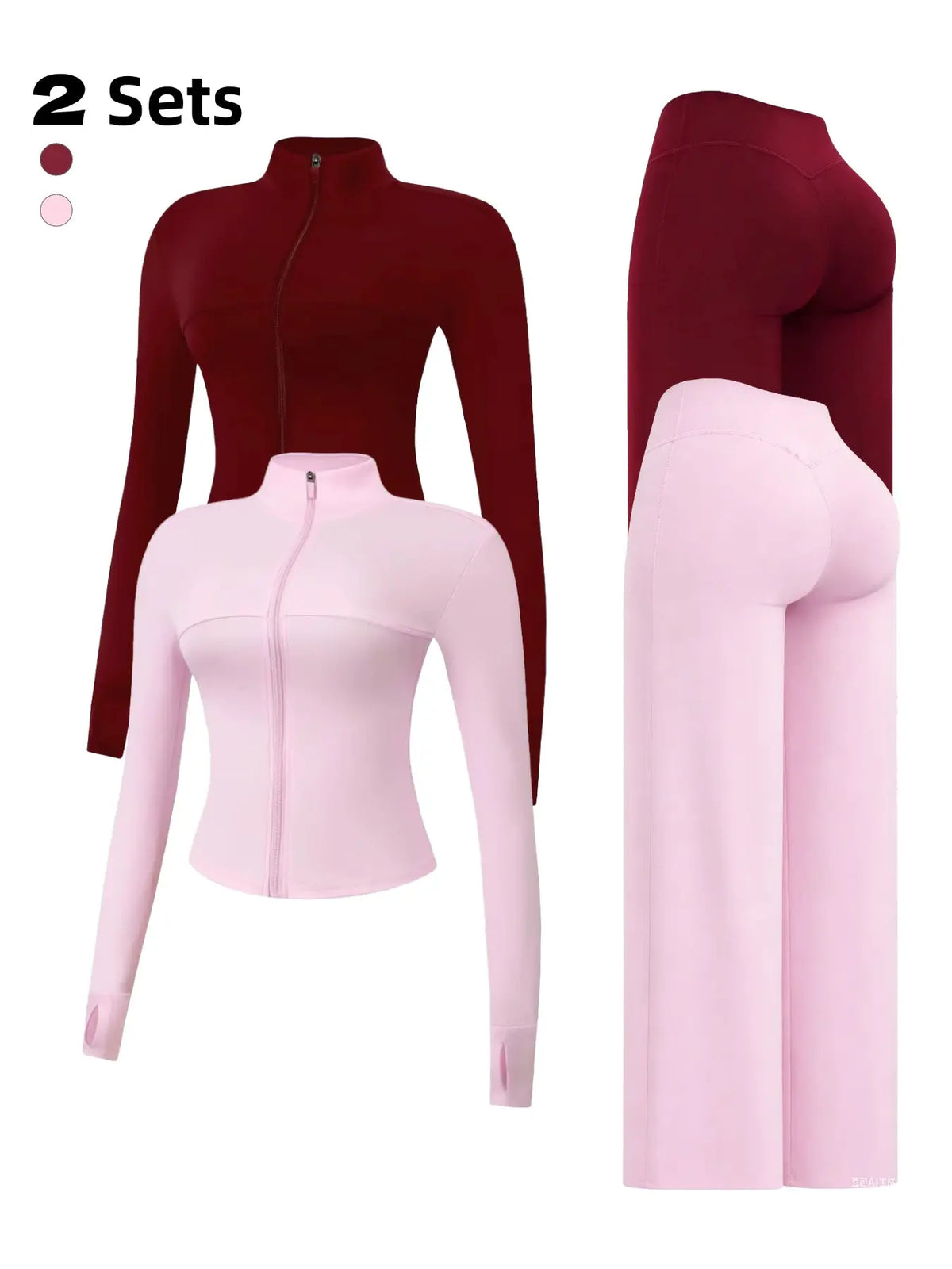 Nude Solid Color Shaping Yoga Set with Stand Collar and Zipper, High Elastic Activewear, High Waist Wide Leg Pants, Quick Dry Women's Workout Ensemble