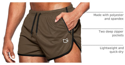 Men's 3-Inch Running Shorts with Zippered Pockets for Gym Use