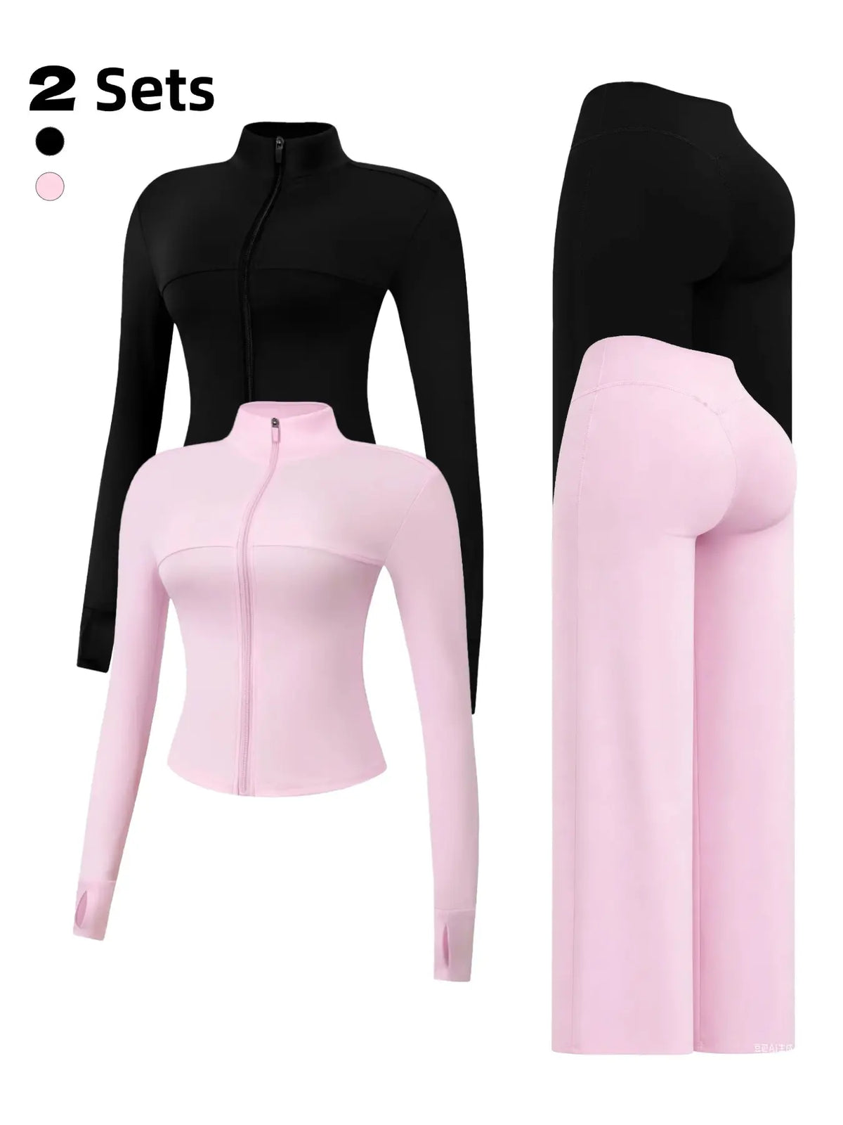 Nude Solid Color Shaping Yoga Set with Stand Collar and Zipper, High Elastic Activewear, High Waist Wide Leg Pants, Quick Dry Women's Workout Ensemble