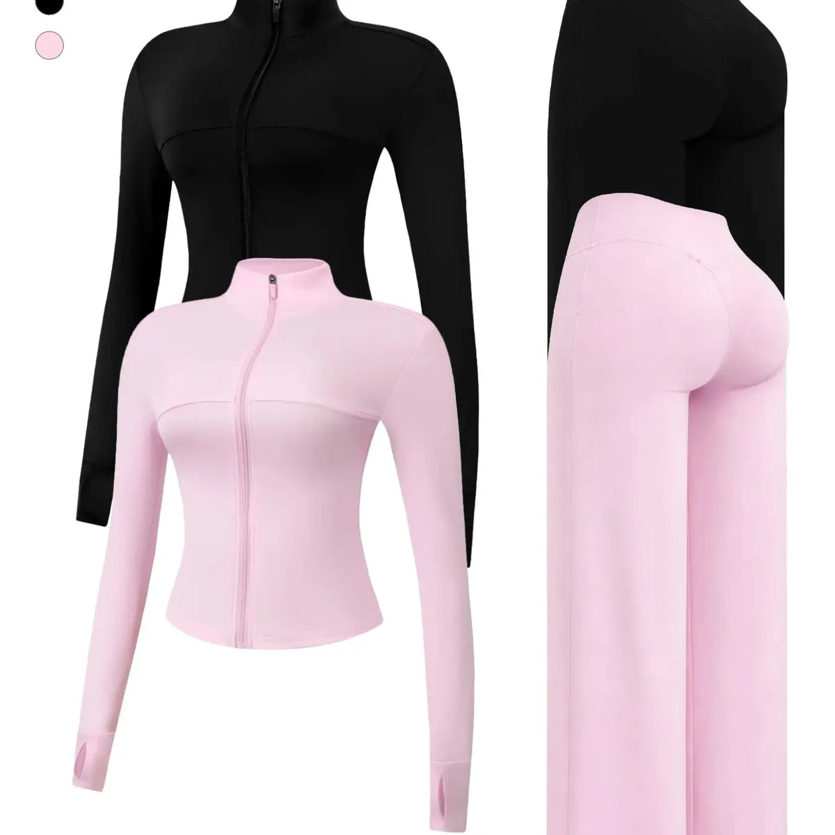 Nude Solid Color Shaping Yoga Set with Stand Collar and Zipper, High Elastic Activewear, High Waist Wide Leg Pants, Quick Dry Women's Workout Ensemble