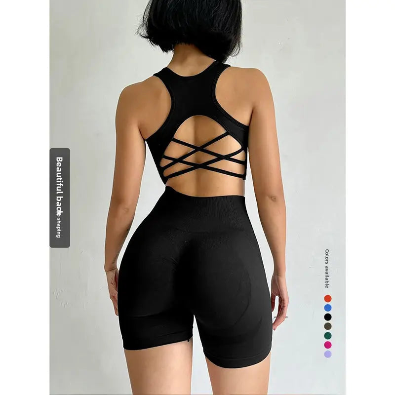 Women's 2-Piece High-Stretch Seamless Yoga Set - Quick-Dry Sports Bra and Shorts for Activewear and Fitness Activities