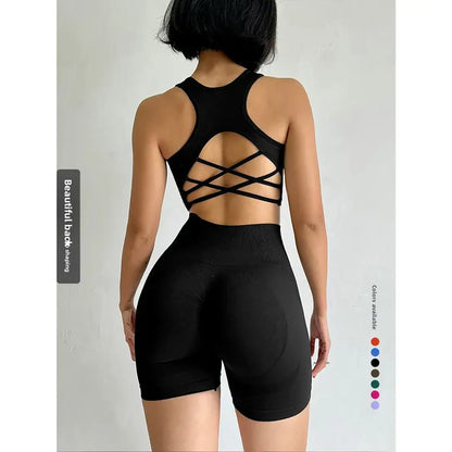 Women's 2-Piece High-Stretch Seamless Yoga Set - Quick-Dry Sports Bra and Shorts for Activewear and Fitness Activities