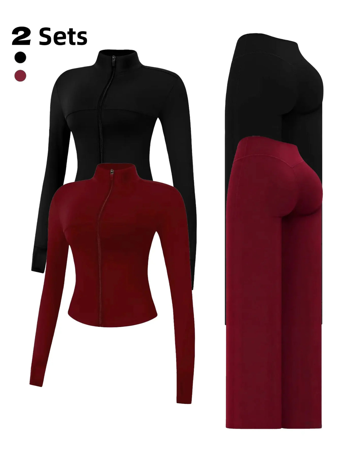 Nude Solid Color Shaping Yoga Set with Stand Collar and Zipper, High Elastic Activewear, High Waist Wide Leg Pants, Quick Dry Women's Workout Ensemble