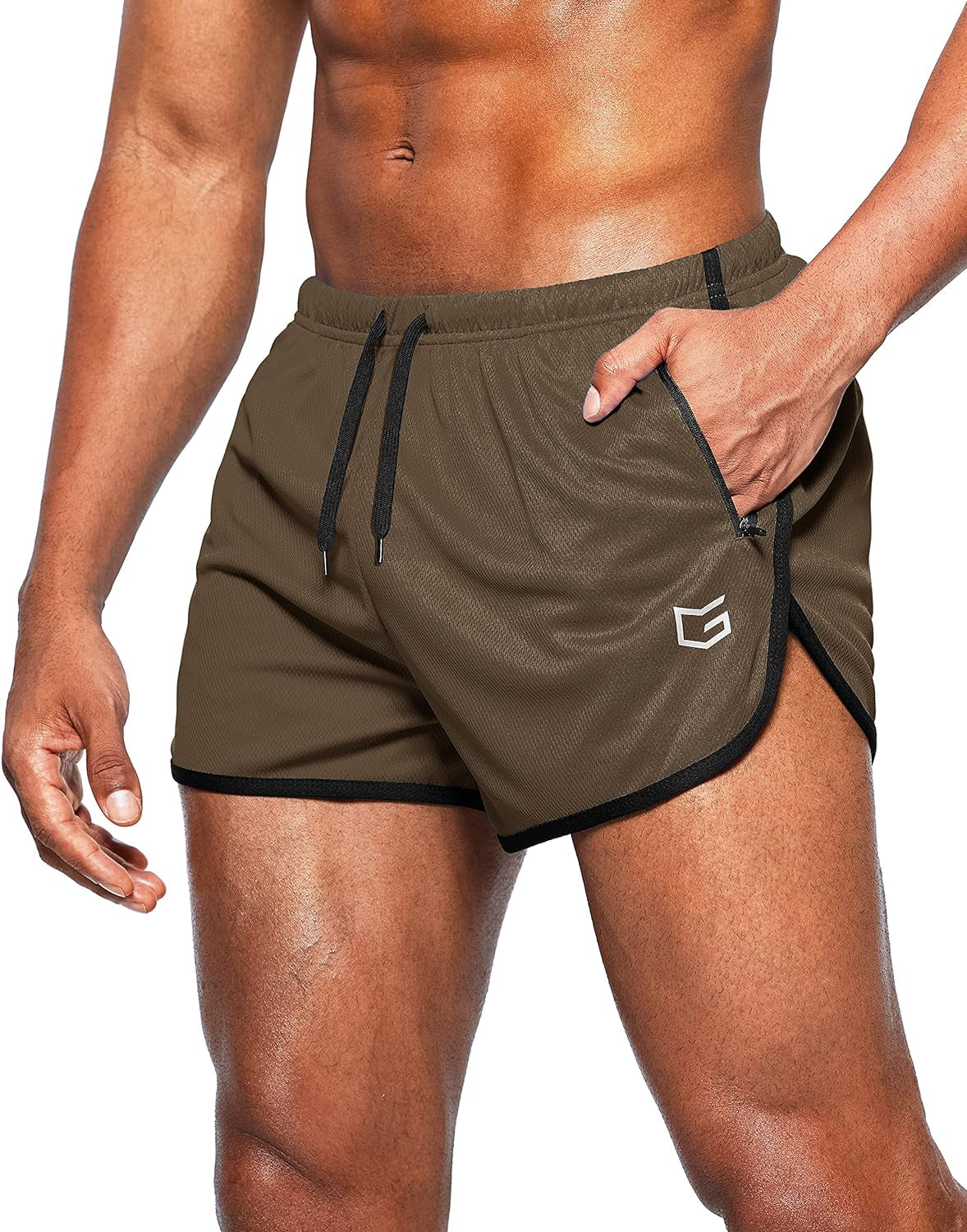 Men's 3-Inch Running Shorts with Zippered Pockets for Gym Use