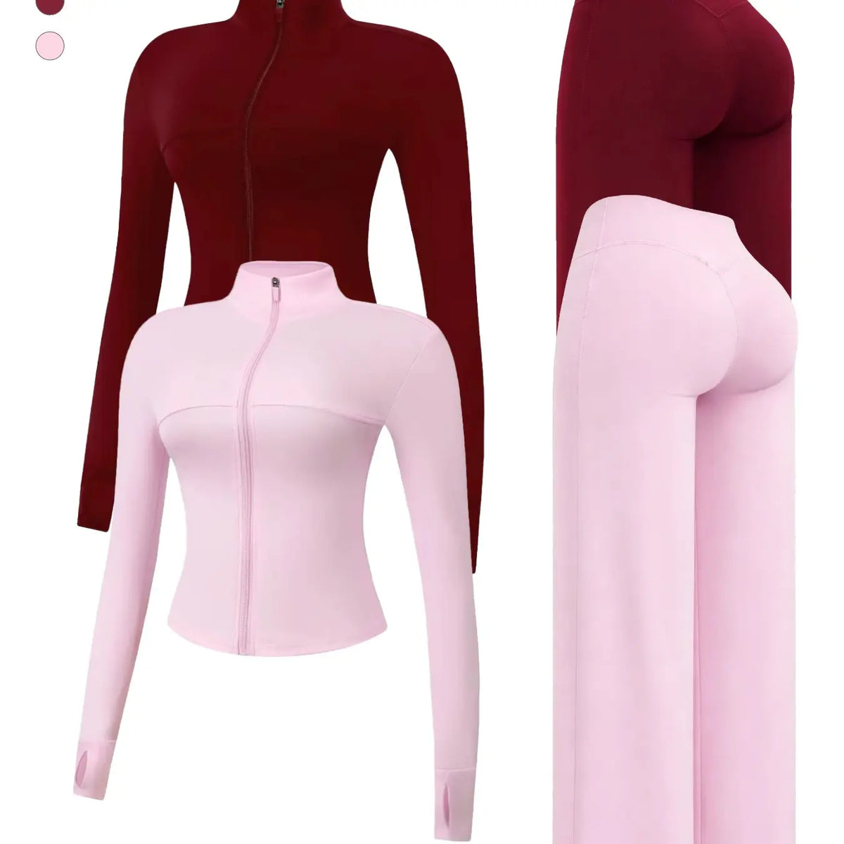 Nude Solid Color Shaping Yoga Set with Stand Collar and Zipper, High Elastic Activewear, High Waist Wide Leg Pants, Quick Dry Women's Workout Ensemble